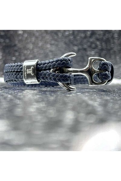 Toro Nero Brățară bărbătească din piele naturală, bleumarin și argintiu, Ancoră