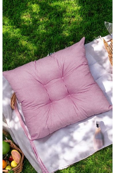 ASDİVA Pöti Square Pattern Pink Soft Color Chair, Picnic Cushion 40X40