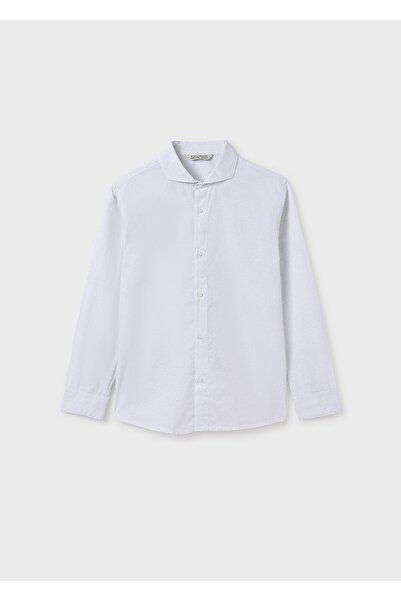 MAYORAL Cămașă cu mânecă lungă cu micro imprimeu pentru băiat alb 6142