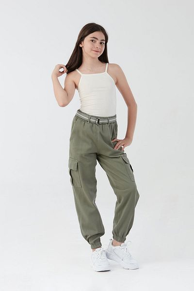 Fulla Moda Belted Cargo Pocket Jogger Girls' Trousers
