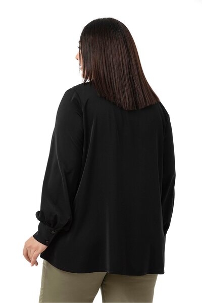 DISENTIS MODEST LarGe Size Black Shirt with Embroidery Detail