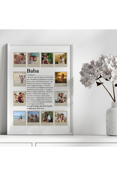 Personalized Father Definition Design Table with Beige Photo, Father's Day Gift, Father's Day Table