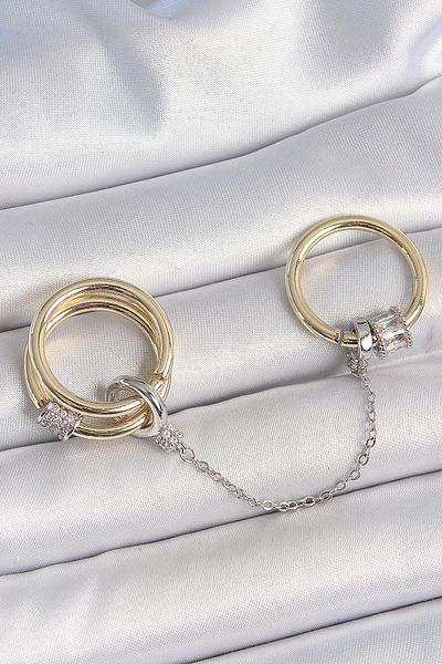 Skygo Brass Mix Color Zircon Stone Chain Women's Ring Set - Tj-Byk3753