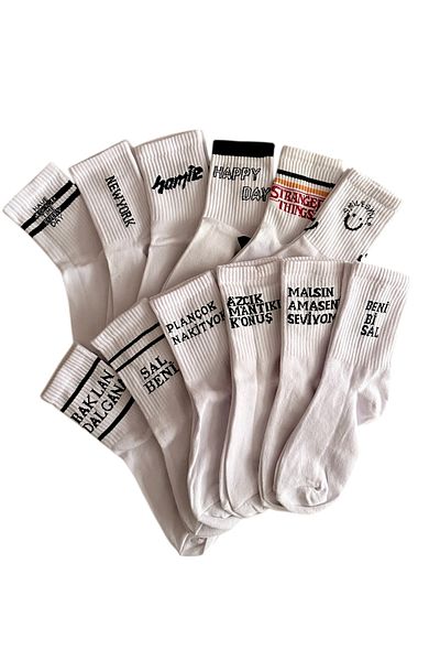 çorapdunyam Written Cheerful 12-Piece College Tennis Socks Series