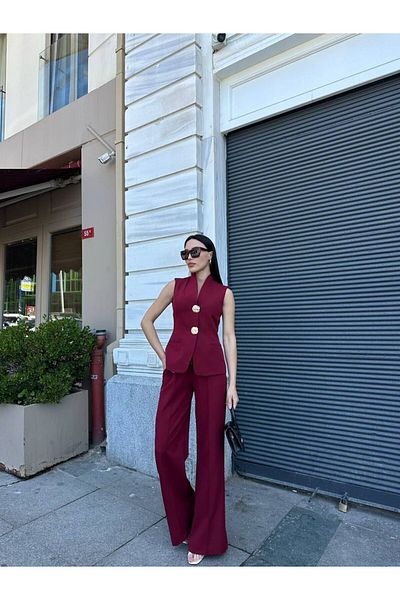 Hotfashion Gold Button Detail Zero Sleeve Suit