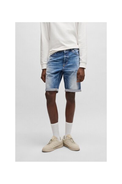 HUGO Mavi konfor-streç denimden dar kesim şort