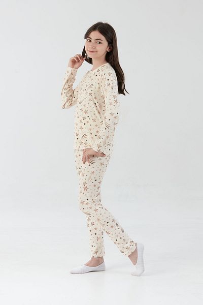 Fulla Moda Star Patterned Suede Girls' Pajama Set