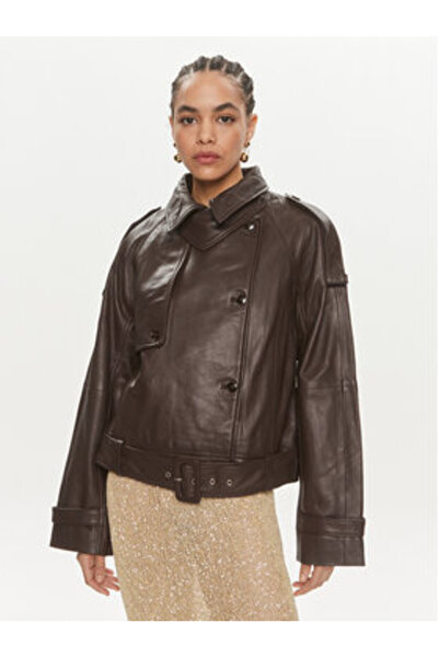 Birgitte Herskind Geacă de piele pentru femei 5154131 maro