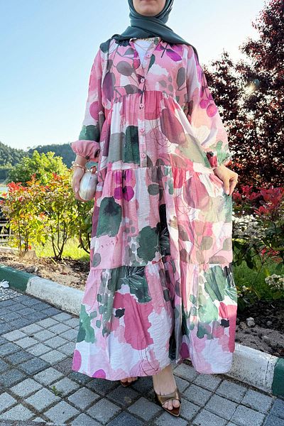 MELEK ARAZ Gardenia Patterned Summer Dress – Pink