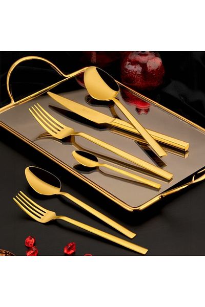 ÖZLİFE Hüma 60 Piece Cutlery Set Titanium Gold