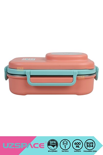 Uzspace Bento 600ml Lunchbox Yeni Koleksiyon Tek Katlı 3 Bölmeli Kaseli Çelik Sefer Tası Yemek Kutusu