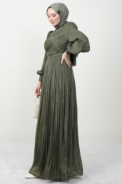 GİYZAMİLA Silk Hijab Dress Khaki