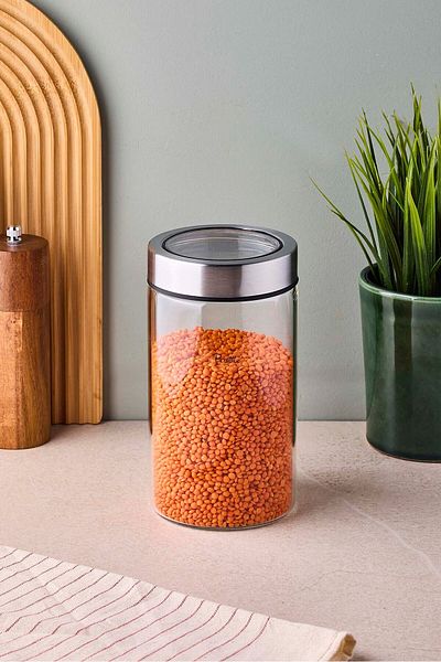 Perotti Cassetto 1100 ml Stainless Steel Borosilicate Glass Jar with Lid 10X18 cm