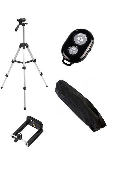 OEM Extendable and adjustable photo tripod, with remote control, 112 cm, 3 sections, aluminum and plastic, black/