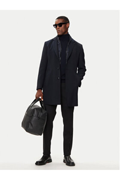 BUGATTI Men's Wool Coat 64084 Navy Blue