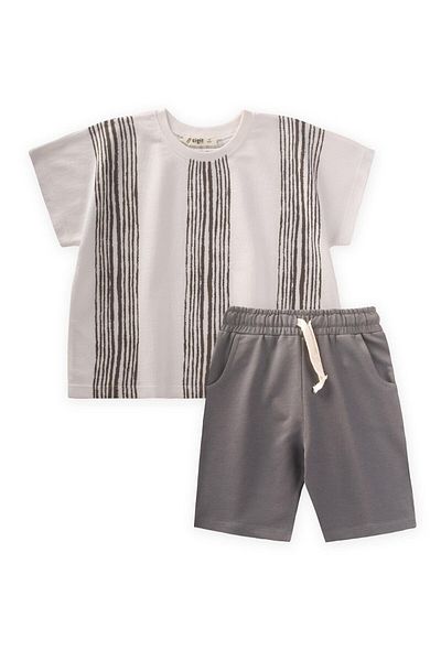 Cigit Oversize Striped T-Shirt Suit 2-9 Years Ecru Mink