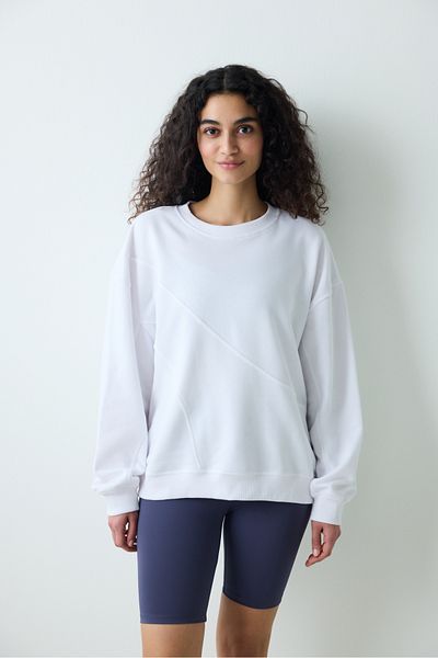 Penti White Curved Stitched Relaxed Fit Sweatshirt
