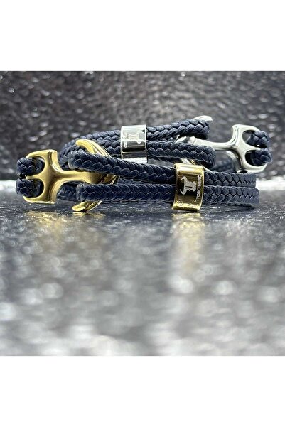 Toro Nero Brățară bărbătească din piele naturală, bleumarin și argintiu, Ancoră