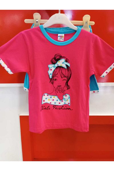 HİKMET Summer Short-Sleeved Shorts Girl's Cotton Bottom Top Pjs Homewear