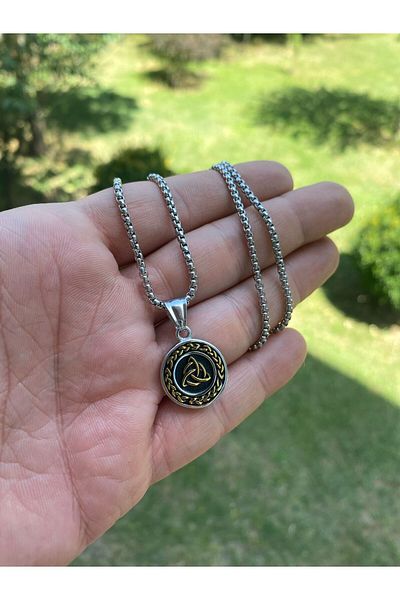 Viking Small Size Scandinavian Figures with Nordik Symbol 316L Steel Stainless & Tarnish Unisex Necklace