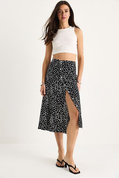 Bianco Lucci Women's Patterned Front Button Detailed Summer Viscose Skirt 1662 60283392
