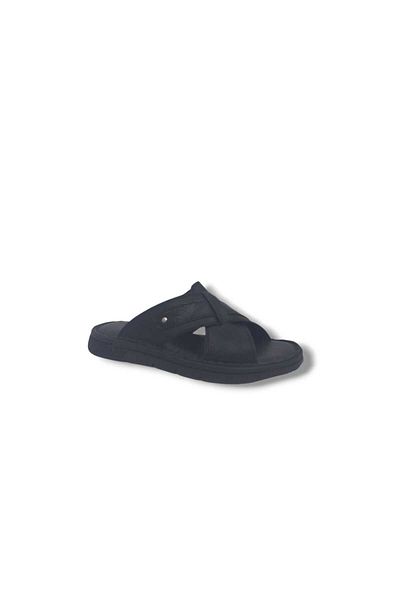 Zerhan 566 Men's Black Genuine Leather Comfort Pillow Sole Slippers