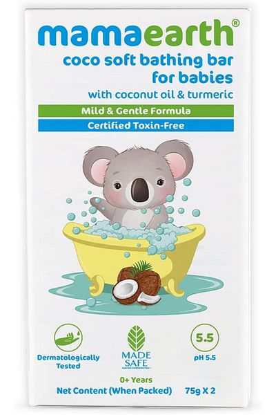Mamaearth coco soft bathing bar for babies with coconut oil & turmeric 75gm X 2