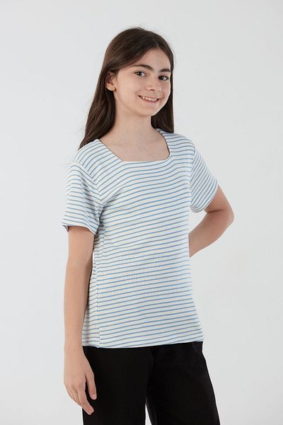Fulla Moda Tricou pentru fetiță cu guler pătrat în dungi