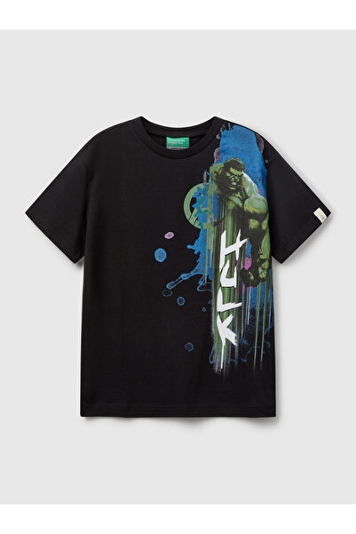 Benetton Μπλουζάκι Marvel για αγόρια 6-14 ετών, μαύρο