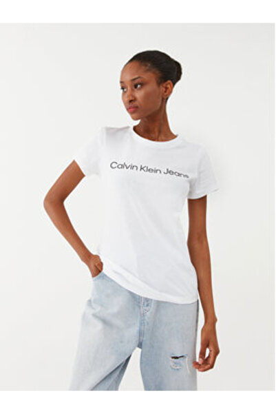 Calvin Klein Jeans Γυναικείο T-Shirt J20J220253 Λευκό Χρυσό