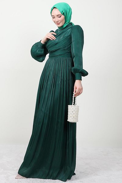 GİYZAMİLA Μεταξωτό Φόρεμα Hijab Emerald