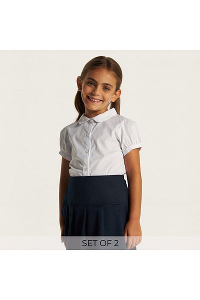 Juniors Set Of 2- Juniors Solid Shirt With Puff Sleeves And Button Closure