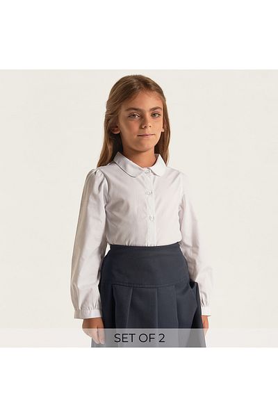 Juniors Set Of 2- Juniors Solid Shirt With Long Sleeves And Button Closure
