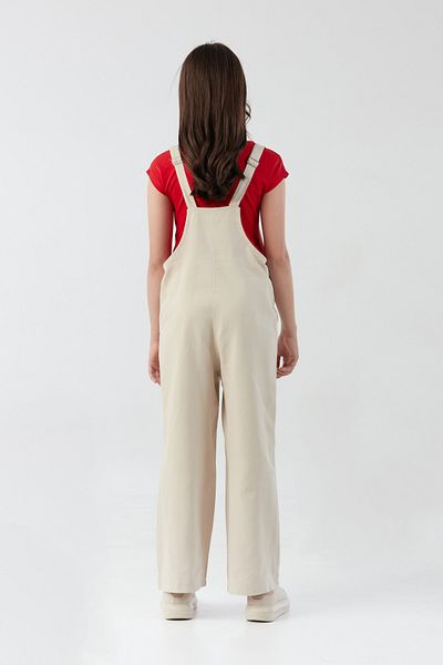 Fulla Moda 100% Cotton Teddy Bear Embroidered Girl's Jumpsuit with Pocket Detail