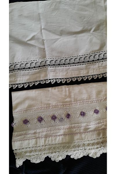 Papatyam Hand Knitted Crochet 1 Piece (110X33) 1 Piece (85X85) Intermediate Lace/Handmade Dowry Lace/Vintage