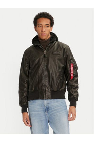 Alpha Industries Jachetă din piele ecologică pentru bărbați 123106 Negru
