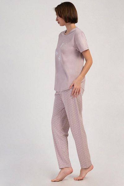 VİENETTA Women's Plus Size Short Sleeve Powder Pajamas Set C0T7N2O804