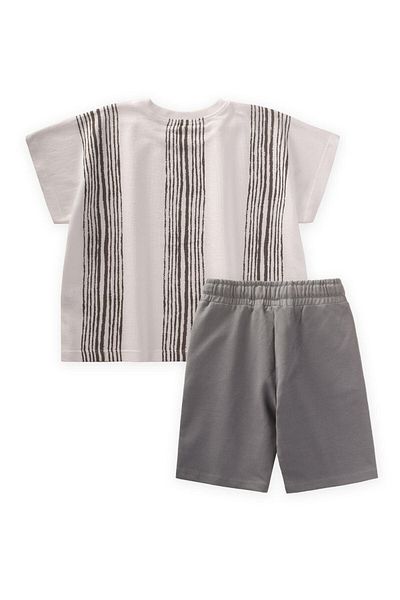 Cigit Oversize Striped T-Shirt Suit 2-9 Years Ecru Mink