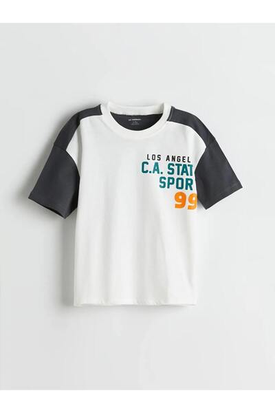 LC Waikiki Αγόρι μπλουζάκι LCW Kids Anthracite Crew με στάμπα με κείμενο