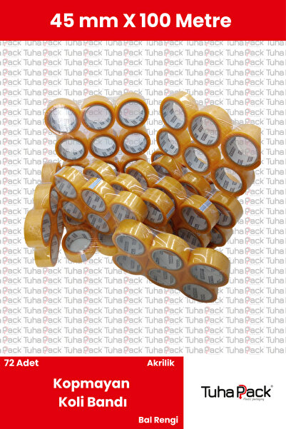 tuhapack plastic packaging Akrilik Koli Bandı 45mm X 100m Bal Rengi (72 Adet)...