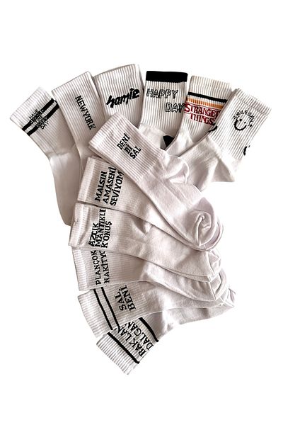 çorapdunyam Written Cheerful 12-Piece College Tennis Socks Series