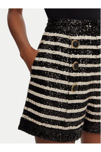 BALMAIN Pantaloni scurți din material textil pentru femei DF1PA265XJ31 Alb, Negru