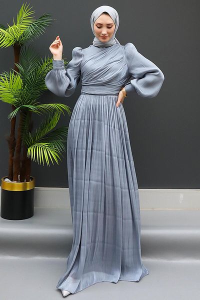 GİYZAMİLA Μεταξωτό Φόρεμα Hijab Γκρι