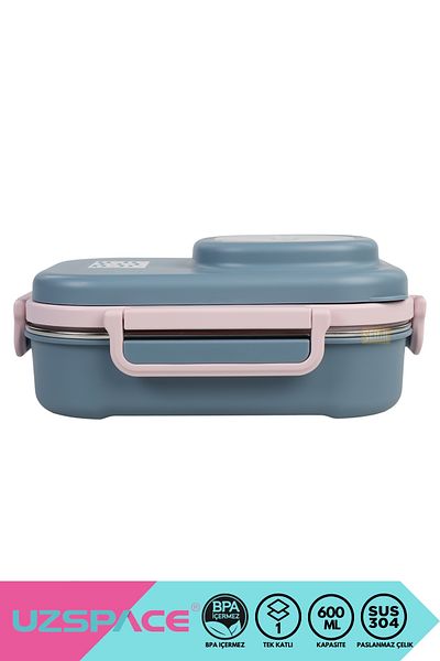 Uzspace Bento 1100ml Lunchbox New Collection Single Layer 3 Compartment Steel Lunch Box with Bowl