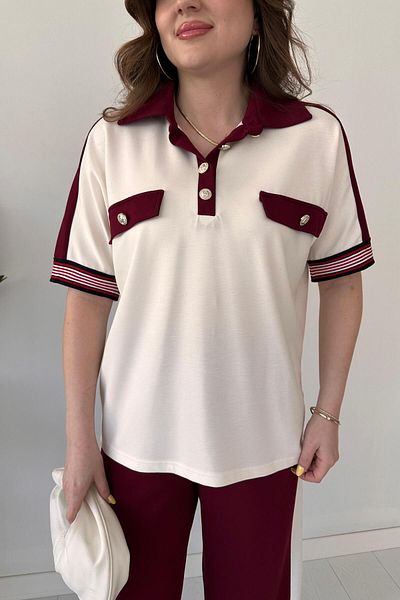 MaziButik Buttoned Modal Suit Claret Red