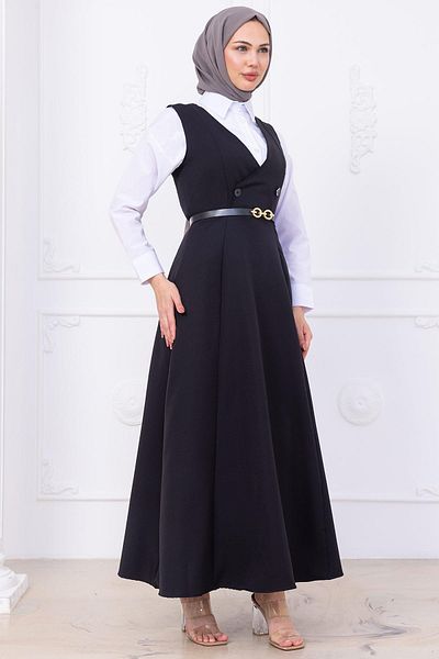 hafsamina Belted Buttoned Gilet Black Hm2741