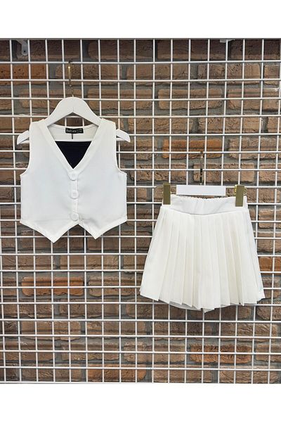 markamodi Special Design Girl's Suit with Pleated Skirt and Crop Vest