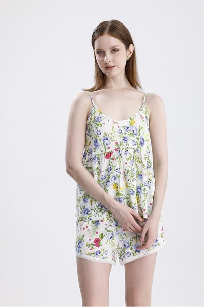 Laperissa Women's Satin String Strap Shorts Set Floral Pattern, Summer Pajamas Set