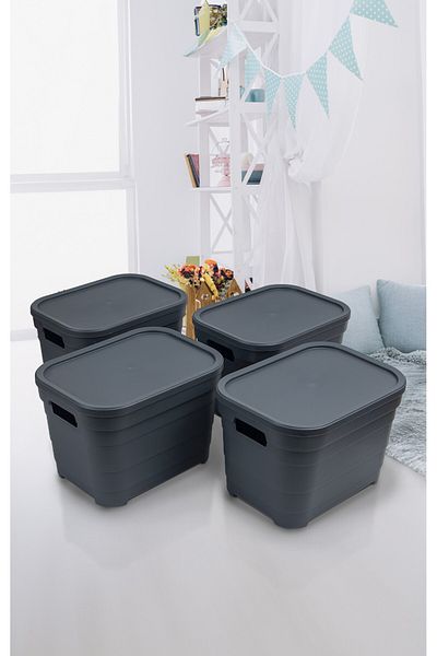 Nesto Home مجموعة من 4 صناديق ملونة متعددة الأغراض مع غطاء منظم مكتب 4x5 لتر