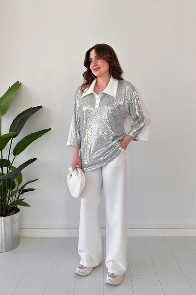 MaziButik Sequined Crepe Suit Ecru